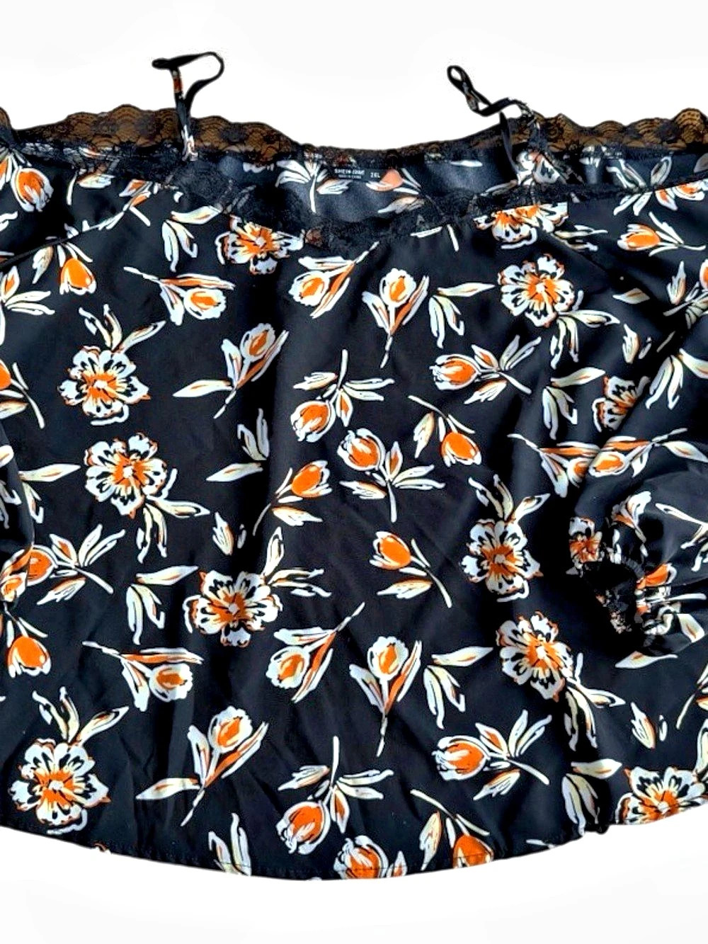 SHEIN Curve 2XL Floral Off the Shoulder Lace Trim Blouse Long Sleeve Top Black